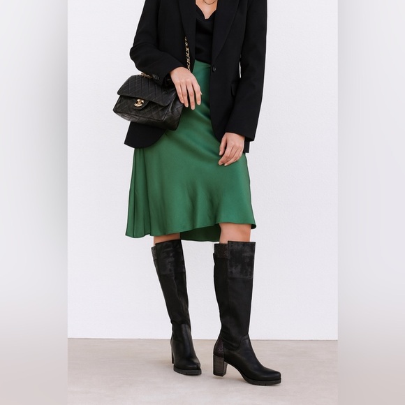 Anthropologie Felmini Black Leather Block Heel Red Detail Tall Boots Size 39 - Picture 1 of 16